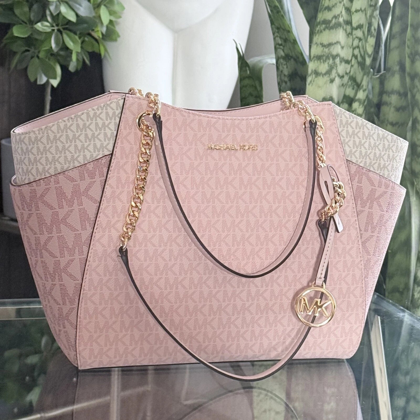 Jet Set Travel Chain Tote + Wallet Set — Powder Blush