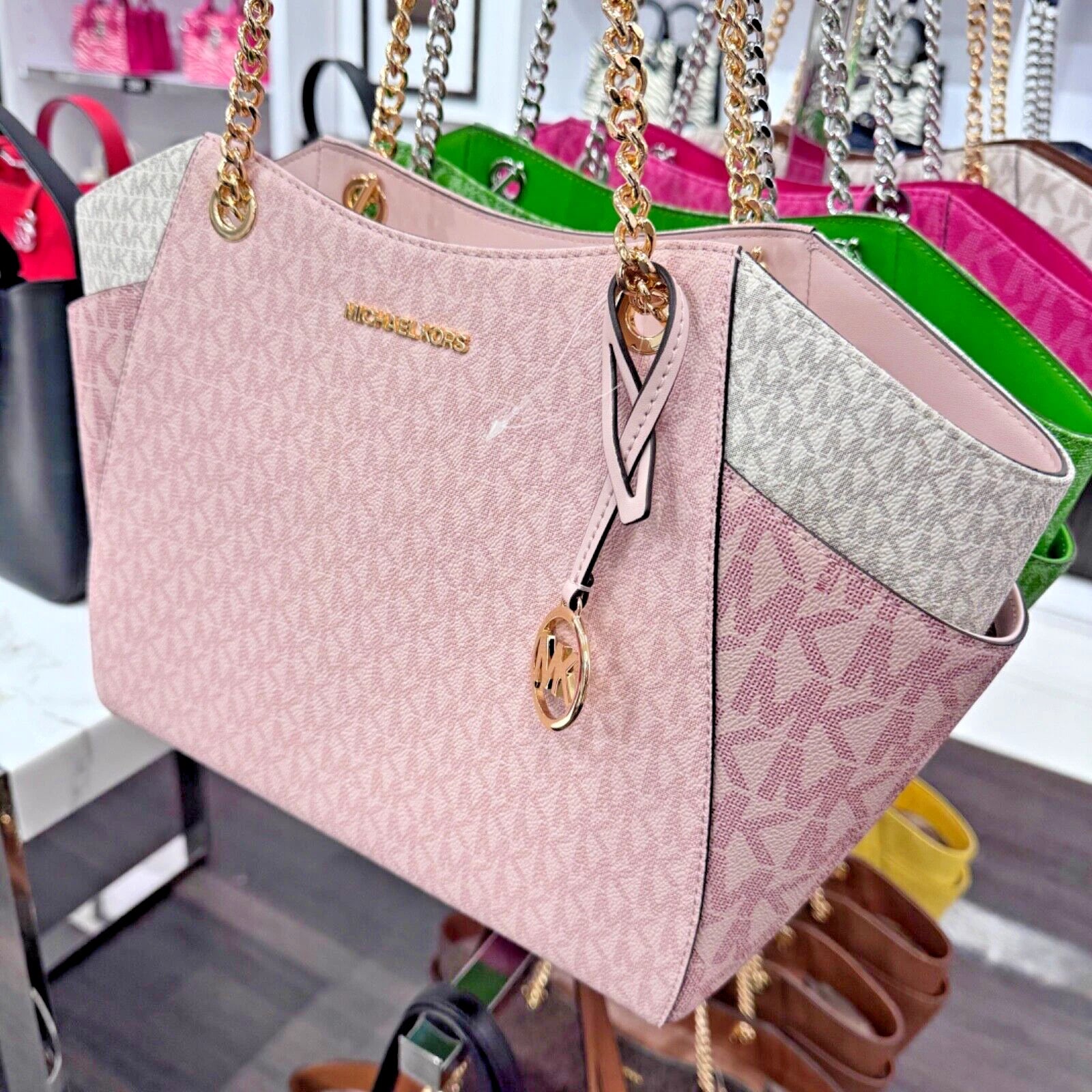 Jet Set Travel Chain Tote + Wallet Set — Powder Blush
