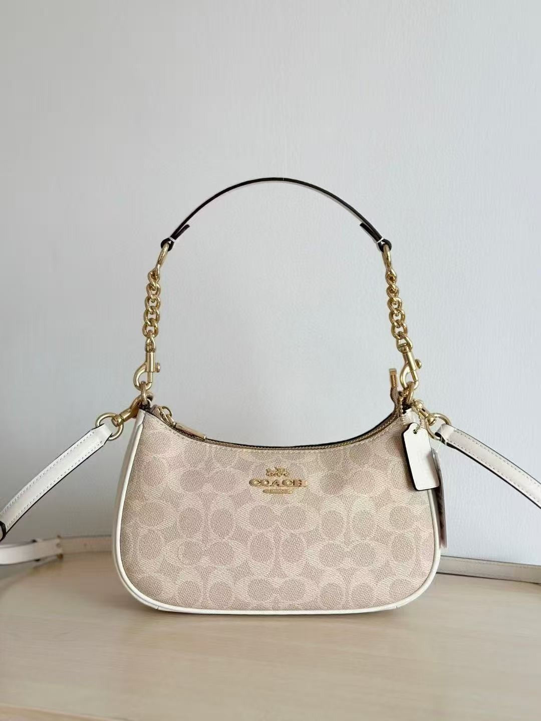 COACH Teri Shoulder Bag In Signature Canvas Gold/Sand/Chalk New Fast Shipping