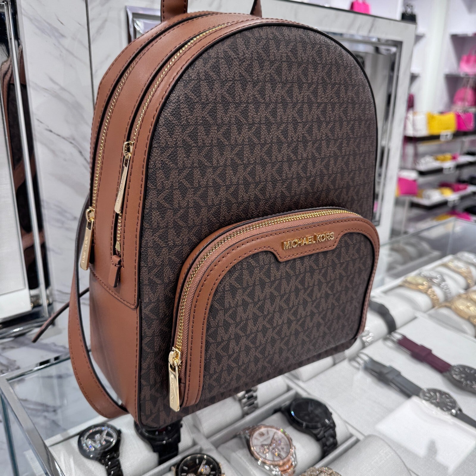 MICHAEL KORS JAYCEE MEDIUM ZIP POCKET BACKPACK BAG Brown