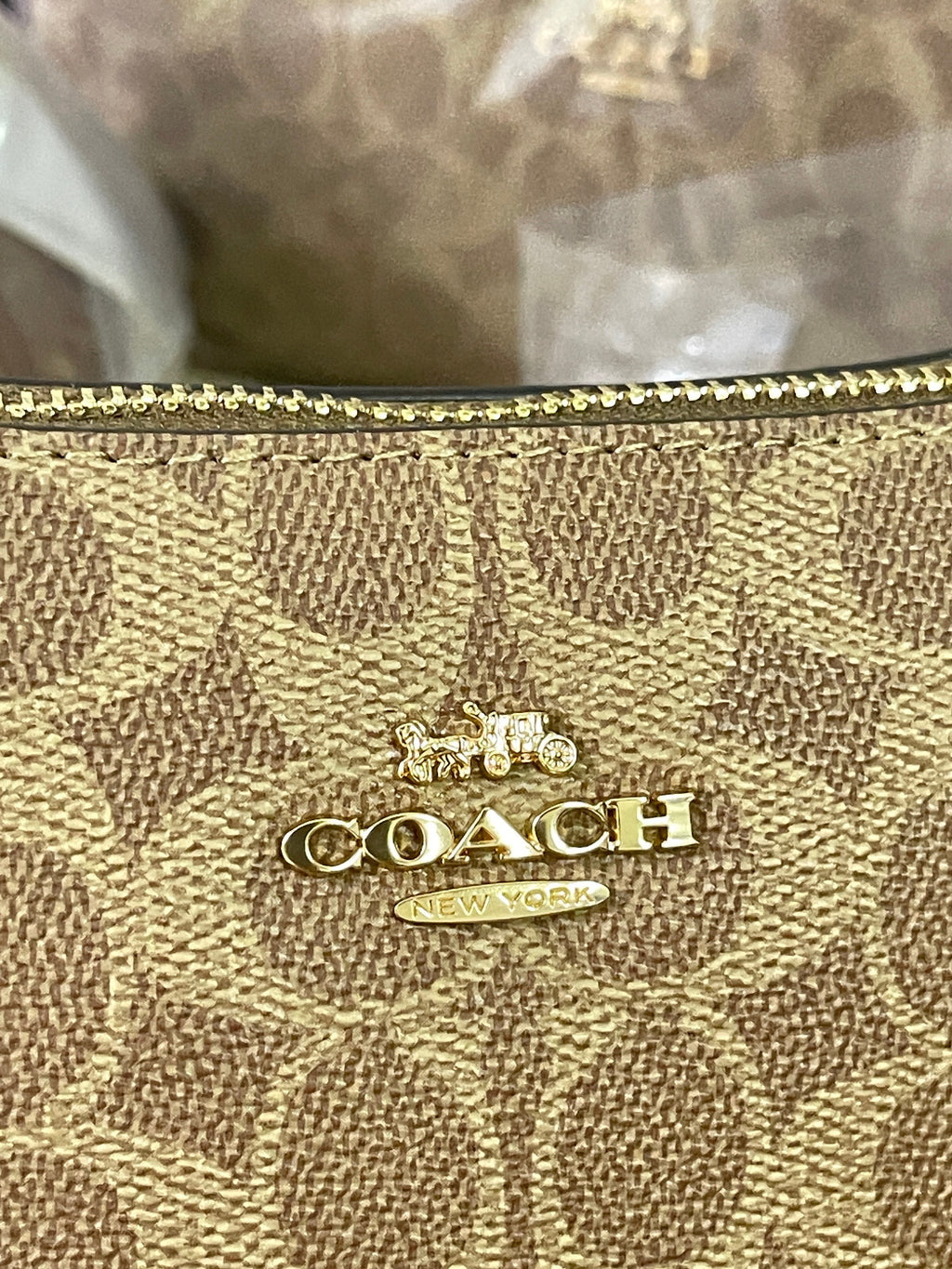 COACH Teri Shoulder Bag In Signature Canvas Gold/Tan/Brown New Fast Shipping