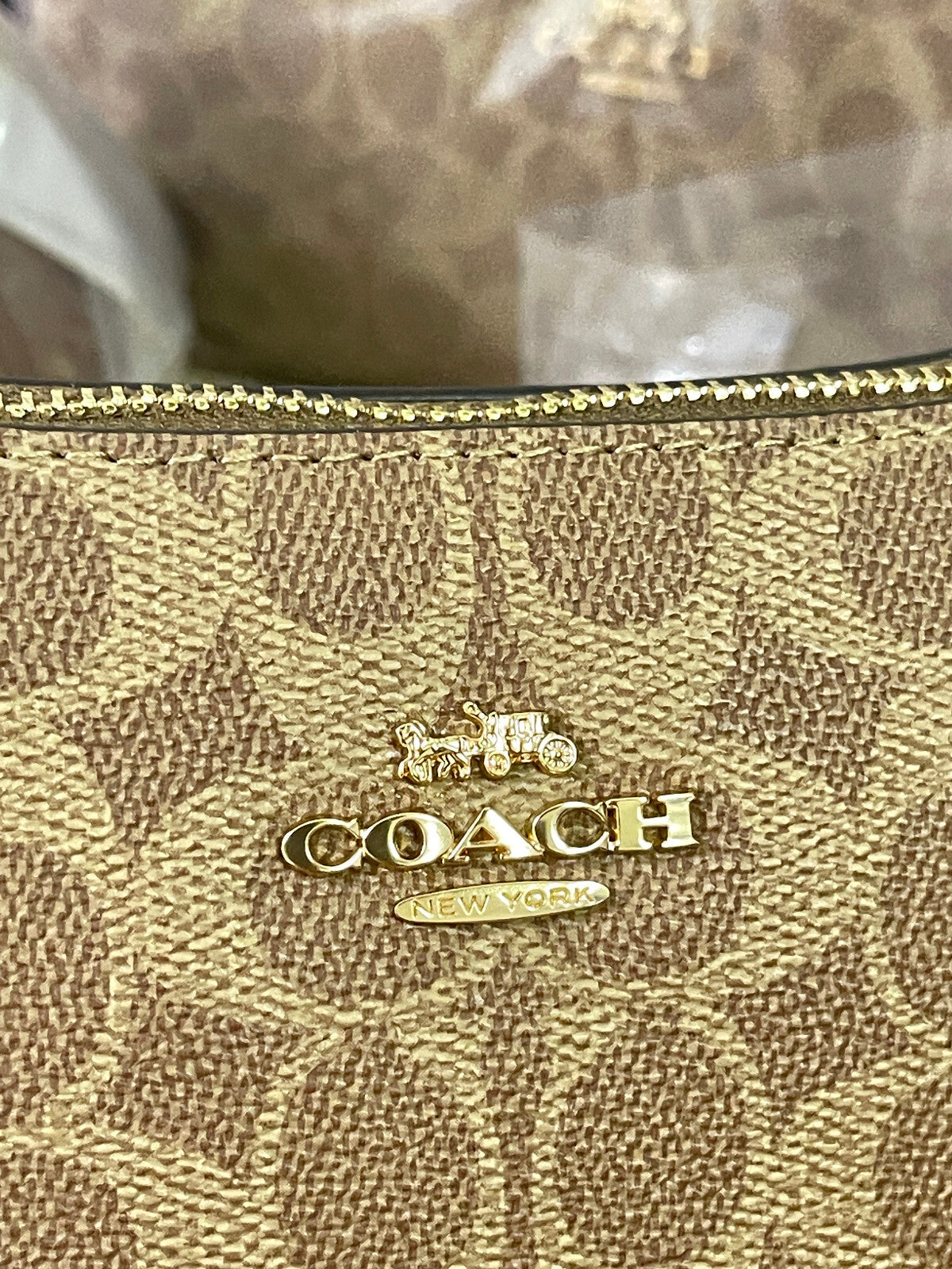 COACH Teri Shoulder Bag In Signature Canvas Gold/Tan/Brown New Fast Shipping