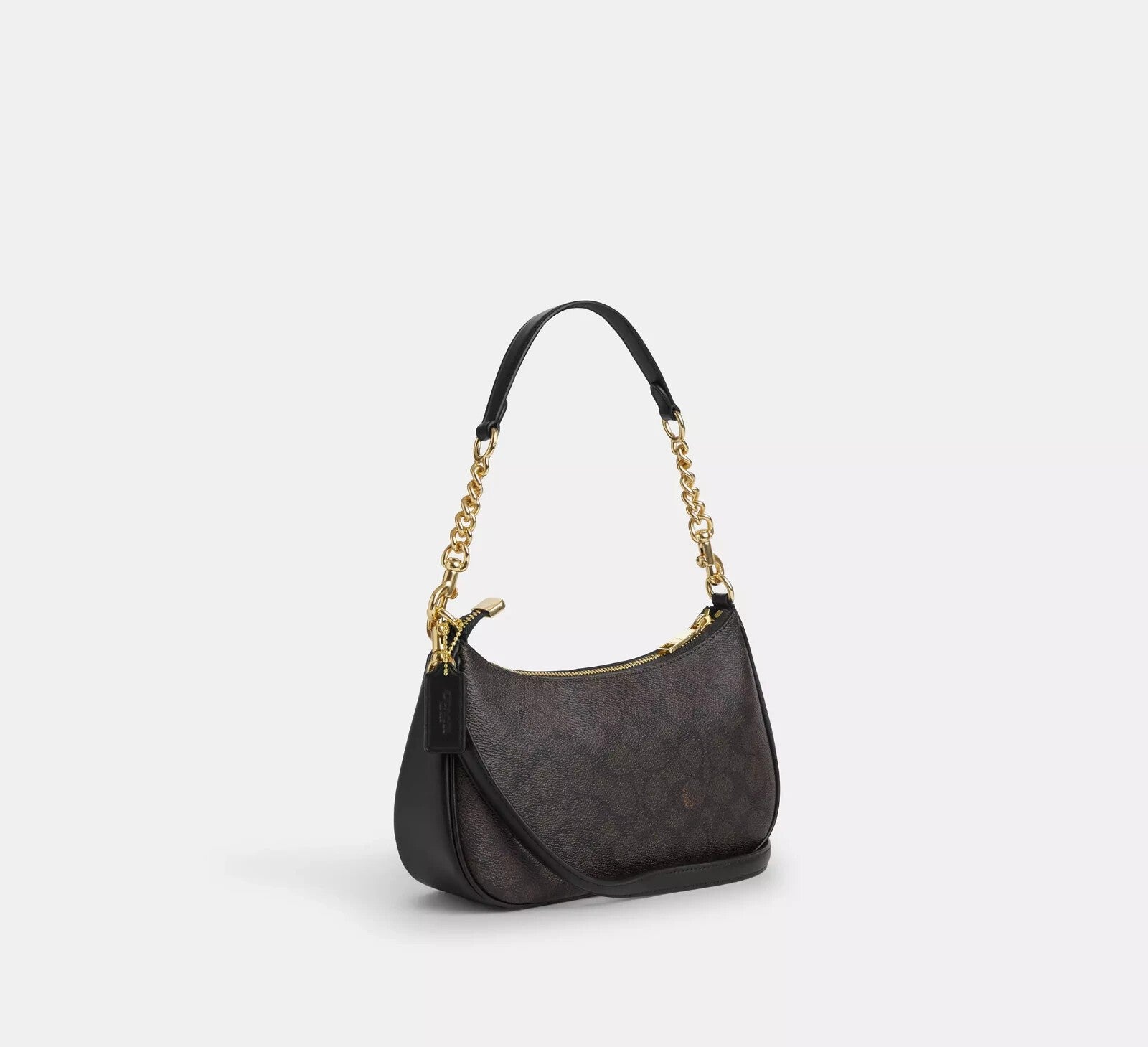 COACH Teri Shoulder Bag In Signature Canvas/Gold/Walnut/Black New Fast Shipping