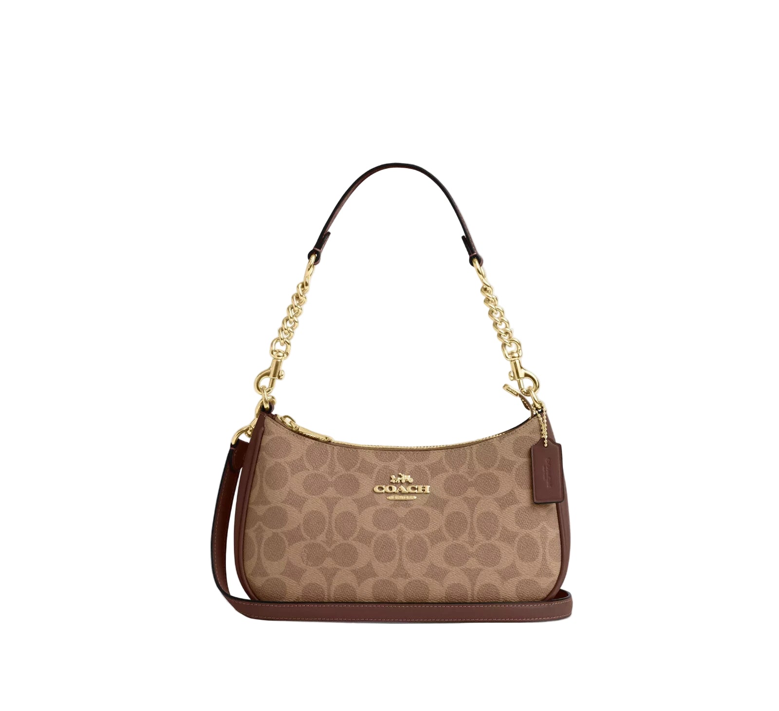 COACH Teri Shoulder Bag In Signature Canvas Gold/Tan/Brown New Fast Shipping