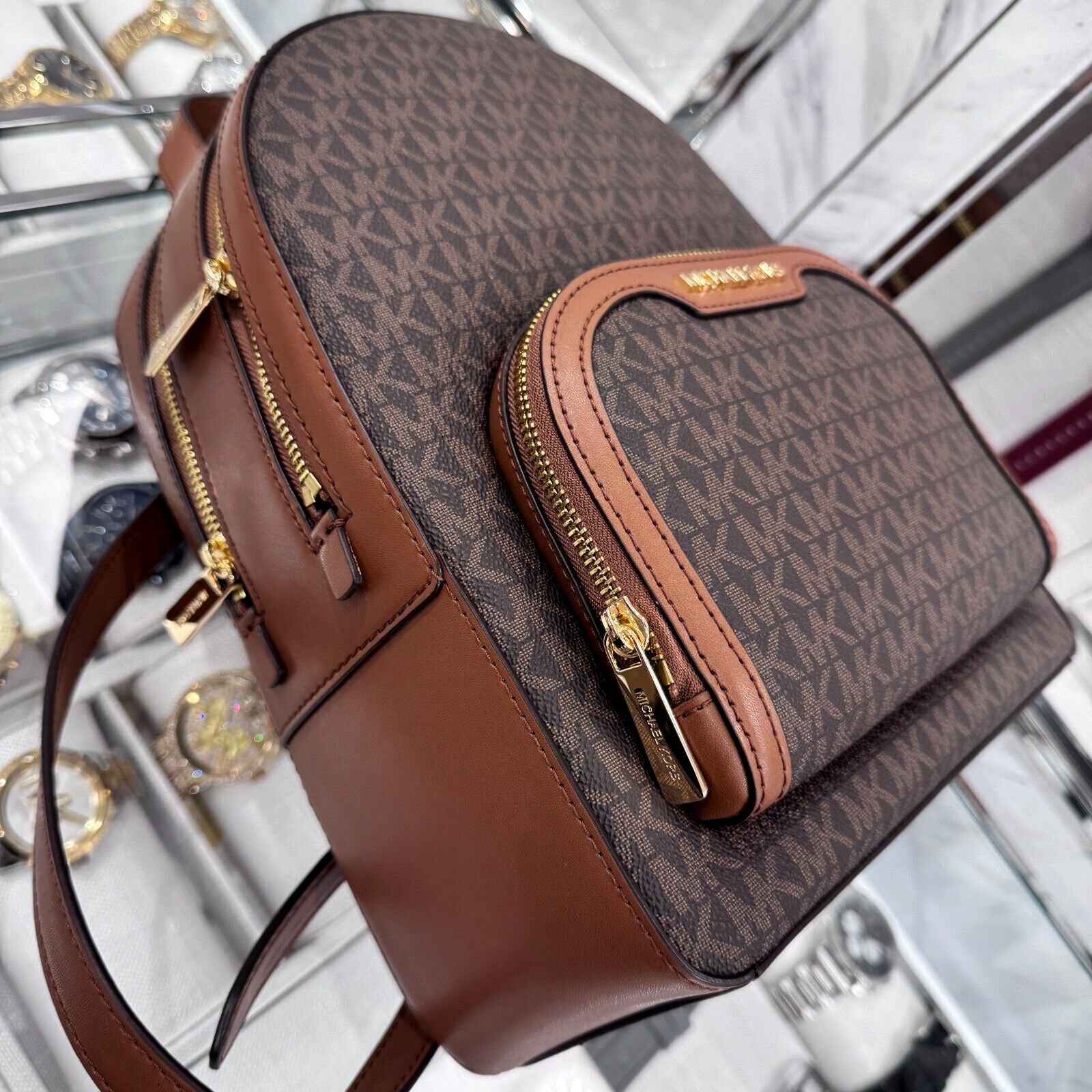 MICHAEL KORS JAYCEE MEDIUM ZIP POCKET BACKPACK BAG Brown