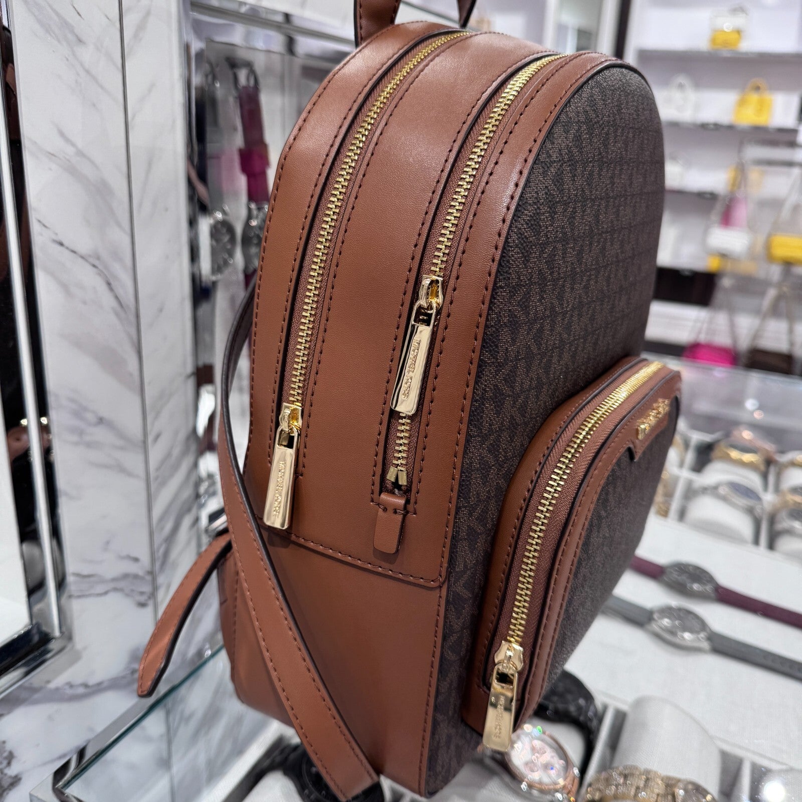 MICHAEL KORS JAYCEE MEDIUM ZIP POCKET BACKPACK BAG Brown