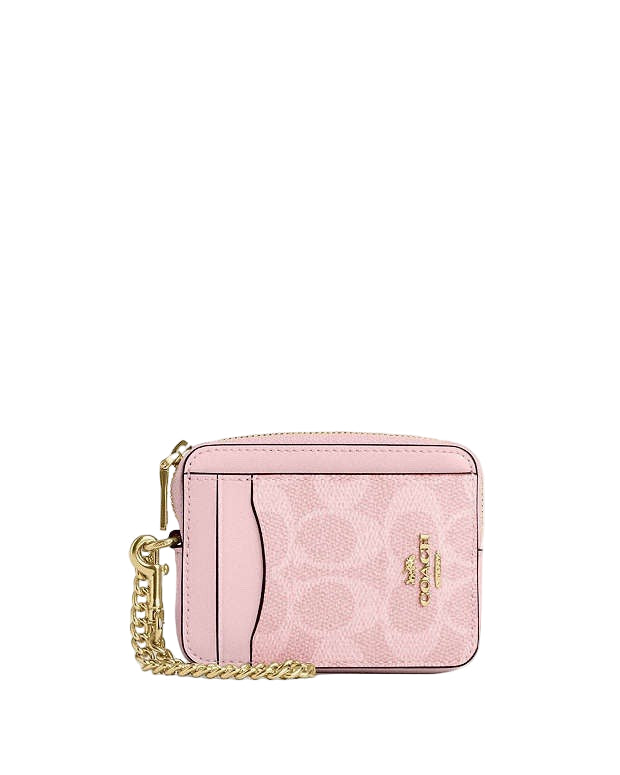 NWT Coach Zip Card Case In Signature Canvas CW883 POWDER PINK