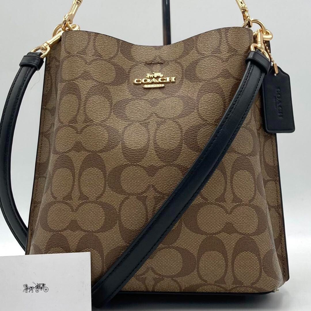 COACH Molly Bucket Bag 22 Signature Canvas Gold/Khaki/Black CA582 Outlet NEW