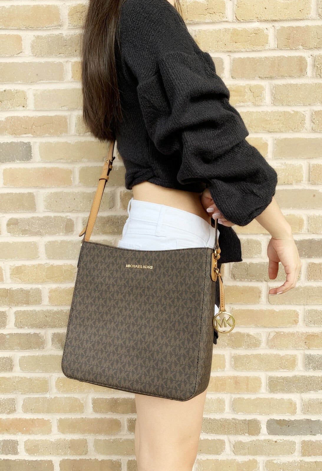 Michael Kors Jet Set Large Messenger Bag Crossbody MK Signature