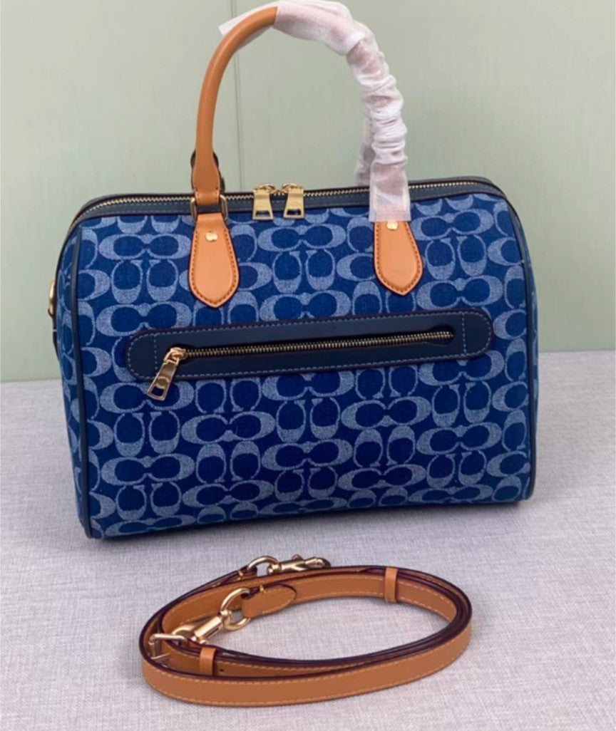 COACH  Roan Large Satchel Bag Signature Canvas Denim Blue CY699 Outlet NEW