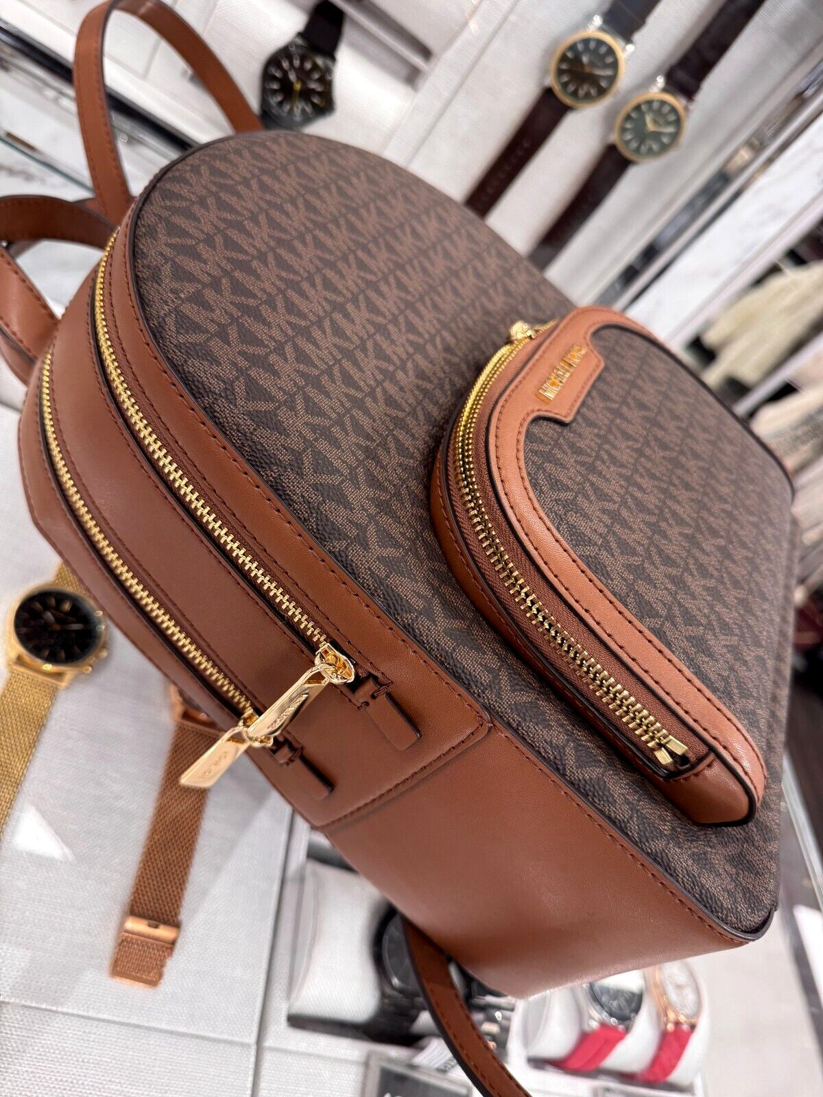 MICHAEL KORS JAYCEE MEDIUM ZIP POCKET BACKPACK BAG Brown
