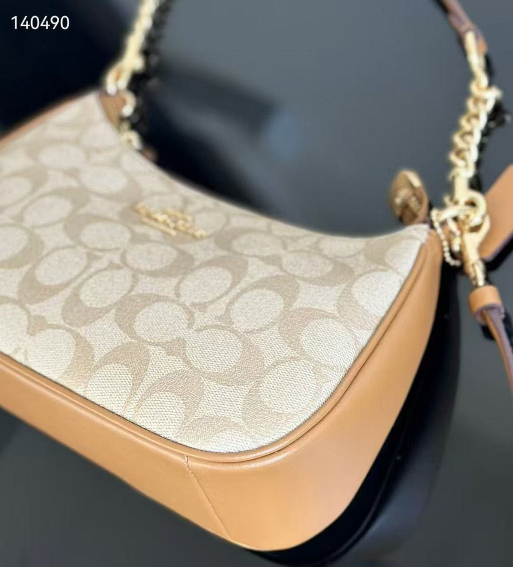 COACH Teri Shoulder Bag In Signature Canvas/Gold/Brown New Fast Shipping