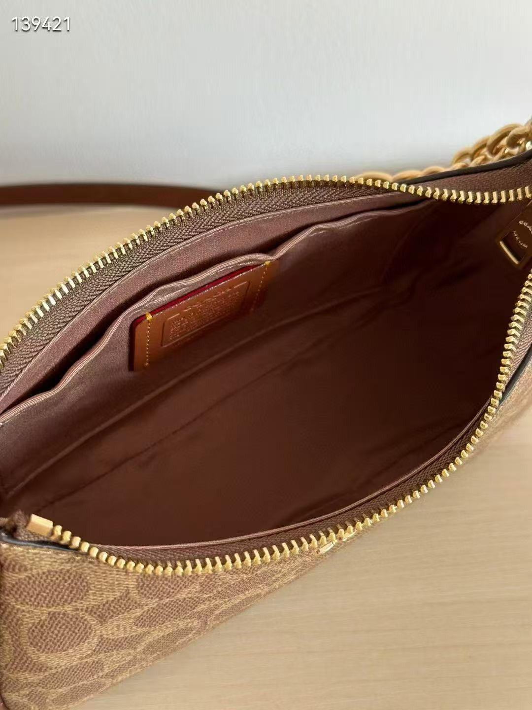 COACH Teri Shoulder Bag In Signature Canvas Gold/Tan/Brown New Fast Shipping