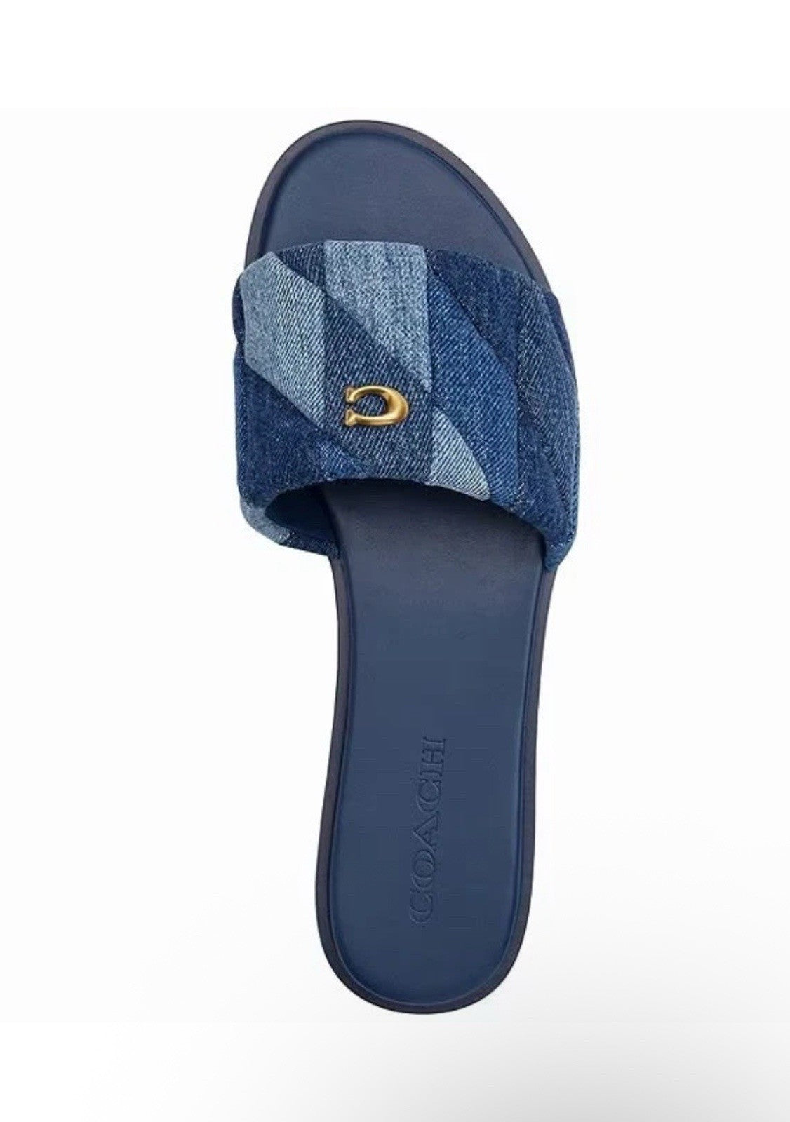COACH Women's Holly Quilted Patch Denim Logo Detail Slide Sandals Sz 6.5 NIB