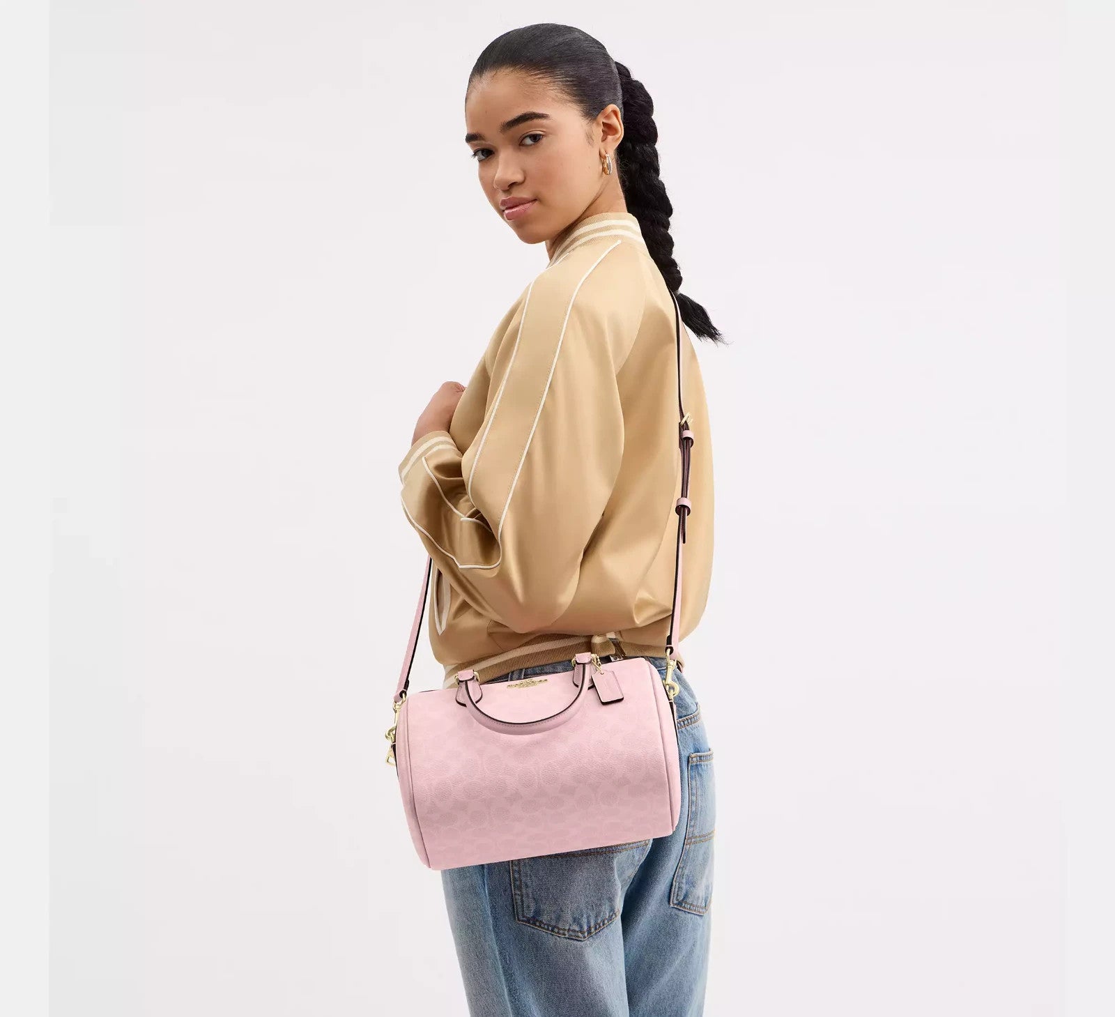 COACH  Roan Satchel Bag Signature Canvas Powder Pink CV961 Outlet NEW