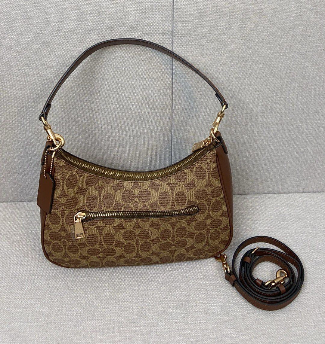 COACH  Teri Hobo Bag Signature Canvas Tan/Brown CV940 Outlet NEW