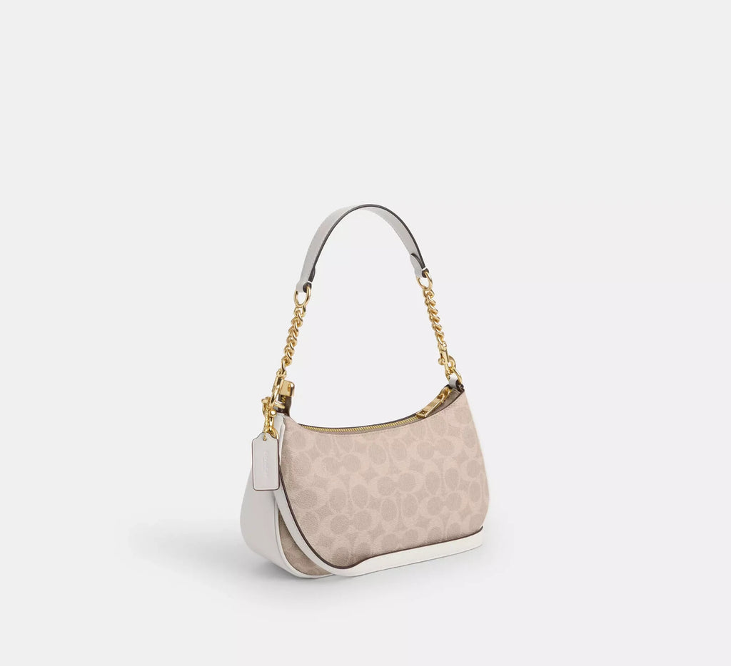 COACH Teri Shoulder Bag In Signature Canvas Gold/Sand/Chalk New Fast Shipping