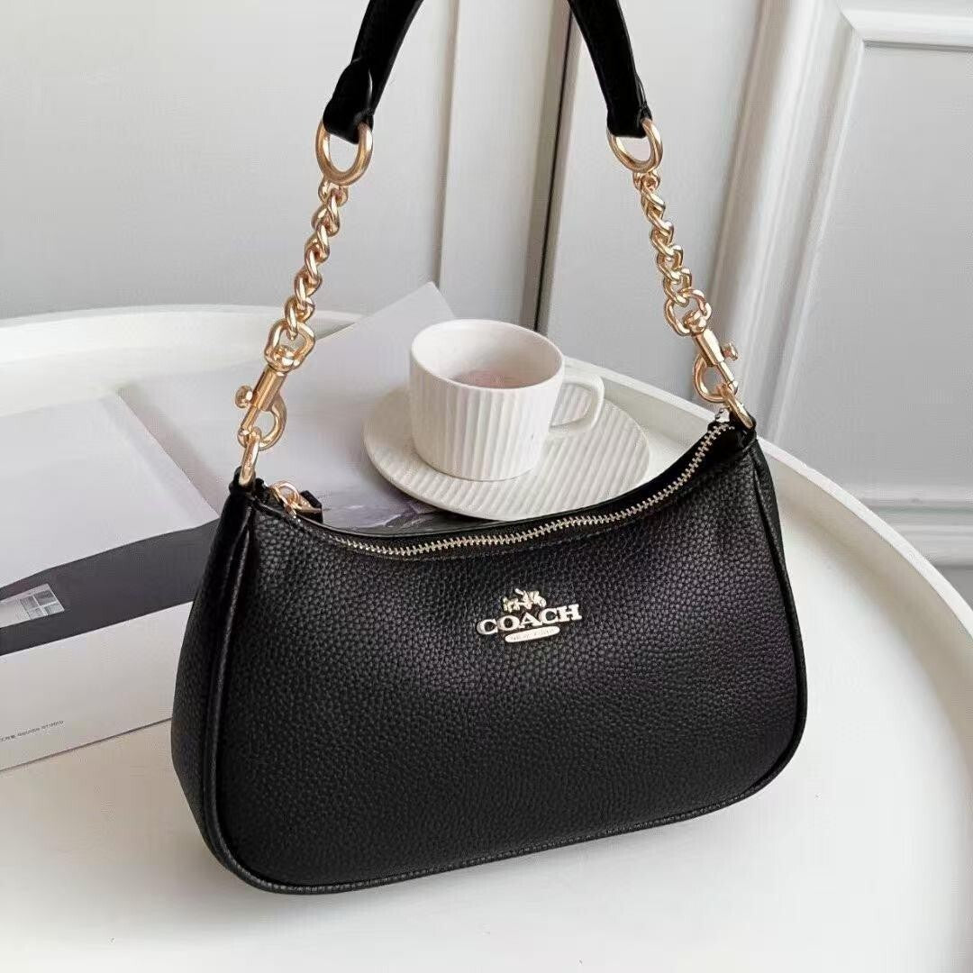 Coach Teri Shoulder Bag Refined pebble leather/Black Fast Shipping