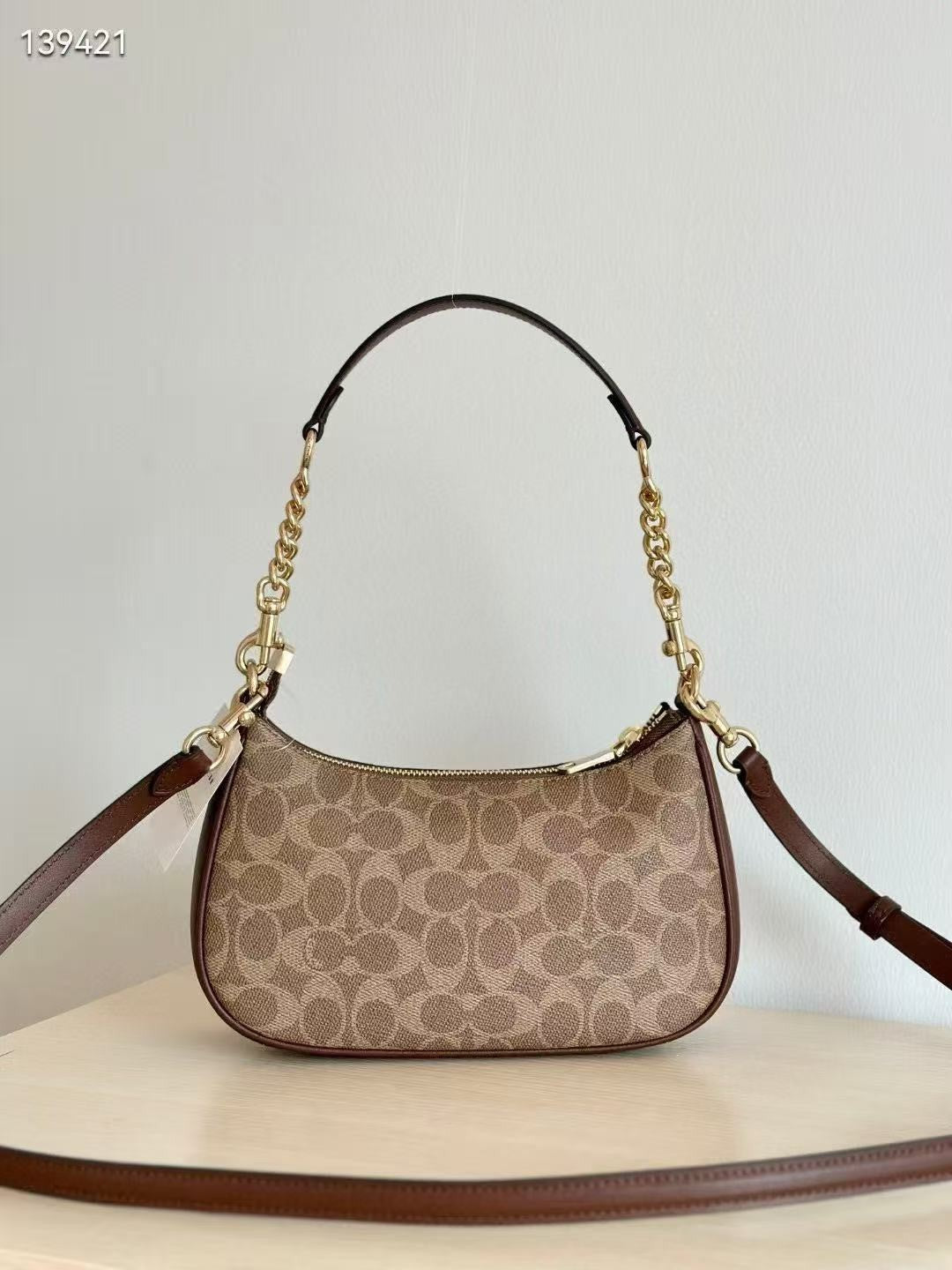 COACH Teri Shoulder Bag In Signature Canvas Gold/Tan/Brown New Fast Shipping