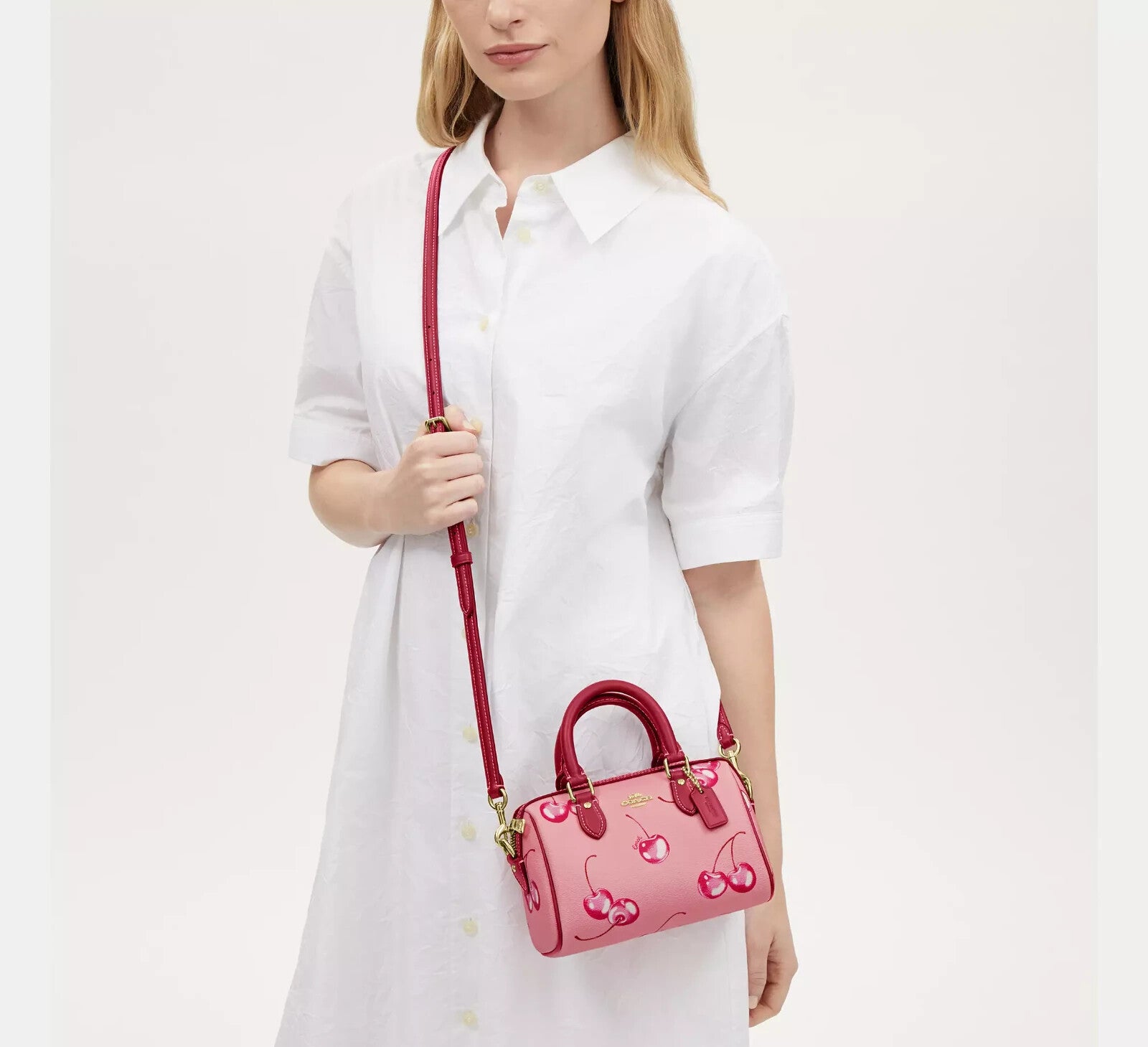COACH Mini Rowan Crossbody in Cherry Print  Flower Pink/Bright  CR245 Outlet NEW