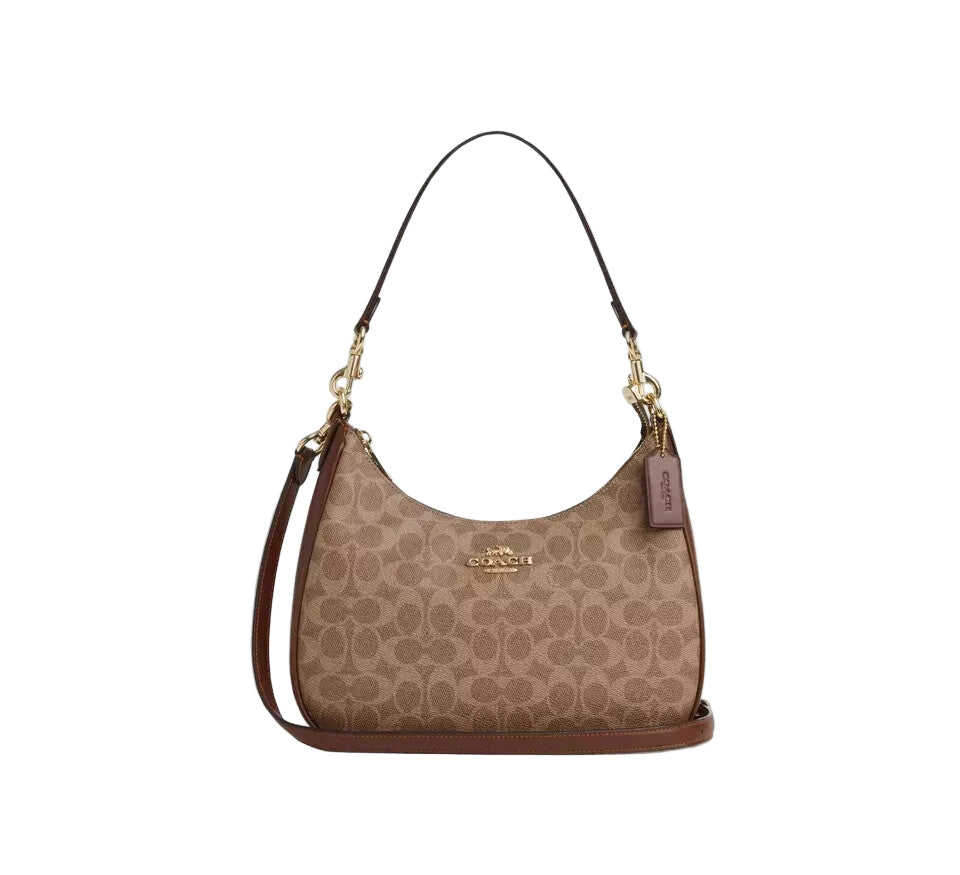 COACH  Teri Hobo Bag Signature Canvas Tan/Brown CV940 Outlet NEW