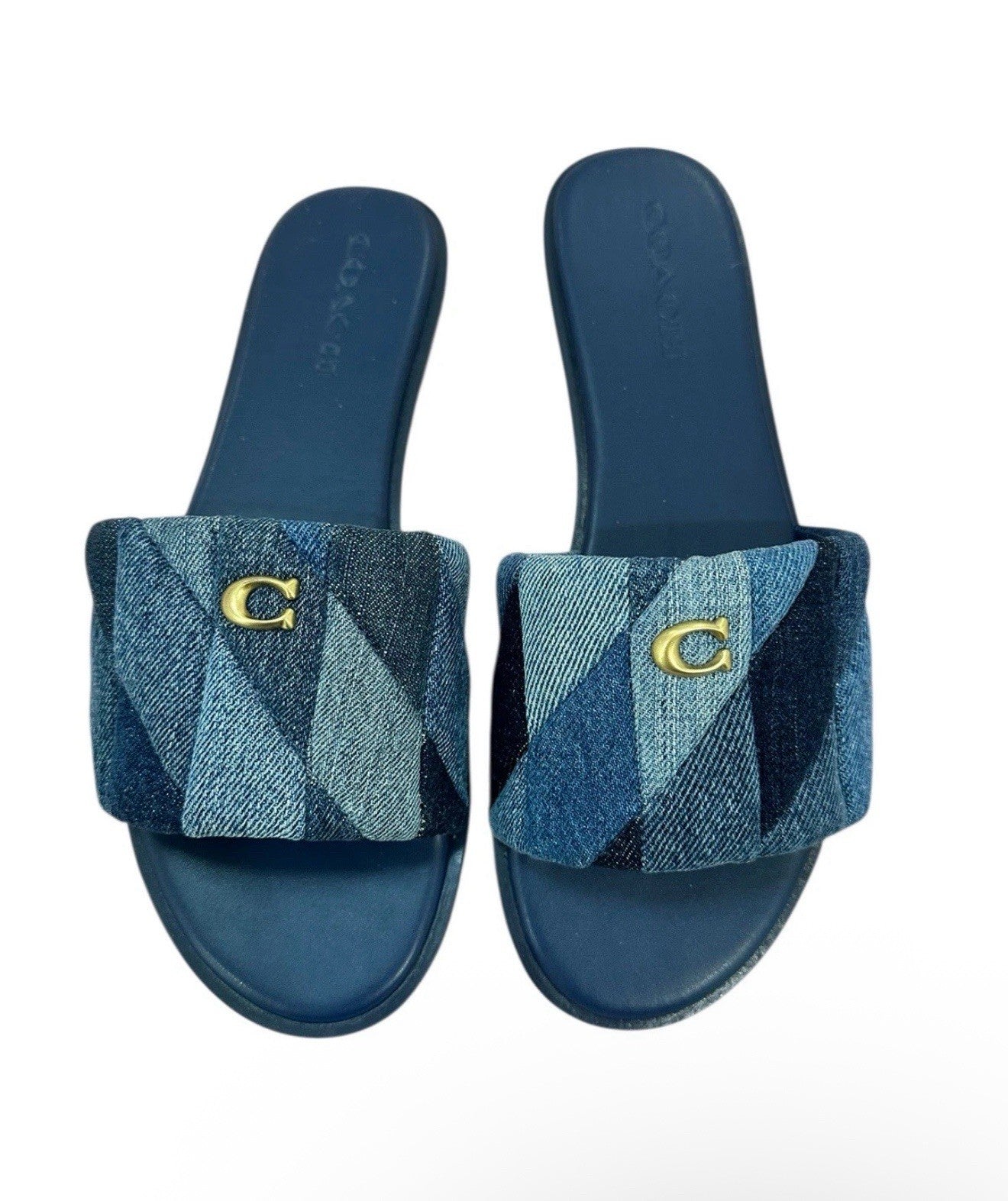COACH Women's Holly Quilted Patch Denim Logo Detail Slide Sandals Sz 6.5 NIB