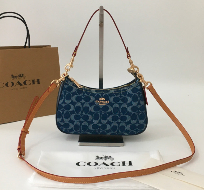 COACH Teri Shoulder Bag Signature Denim Denim/Natural CAF82 Outlet NEW