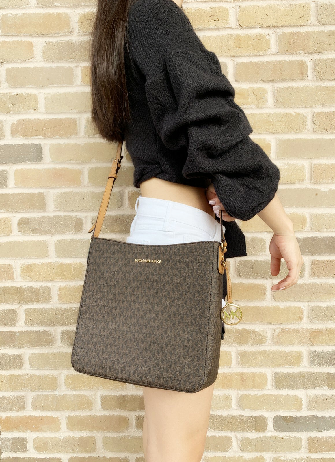 Michael Kors Jet Set Large Messenger Bag Crossbody MK Signature