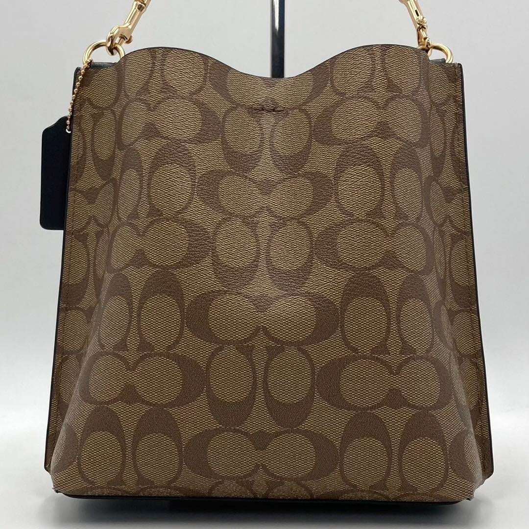 COACH Molly Bucket Bag 22 Signature Canvas Gold/Khaki/Black CA582 Outlet NEW