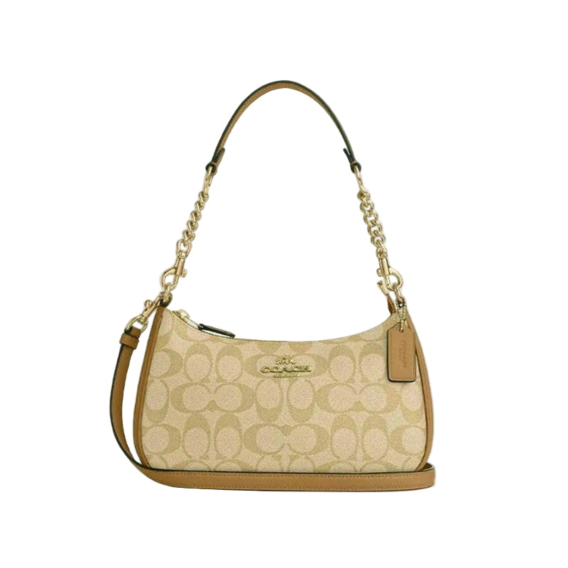 COACH Teri Shoulder Bag In Signature Canvas/Gold/Brown New Fast Shipping