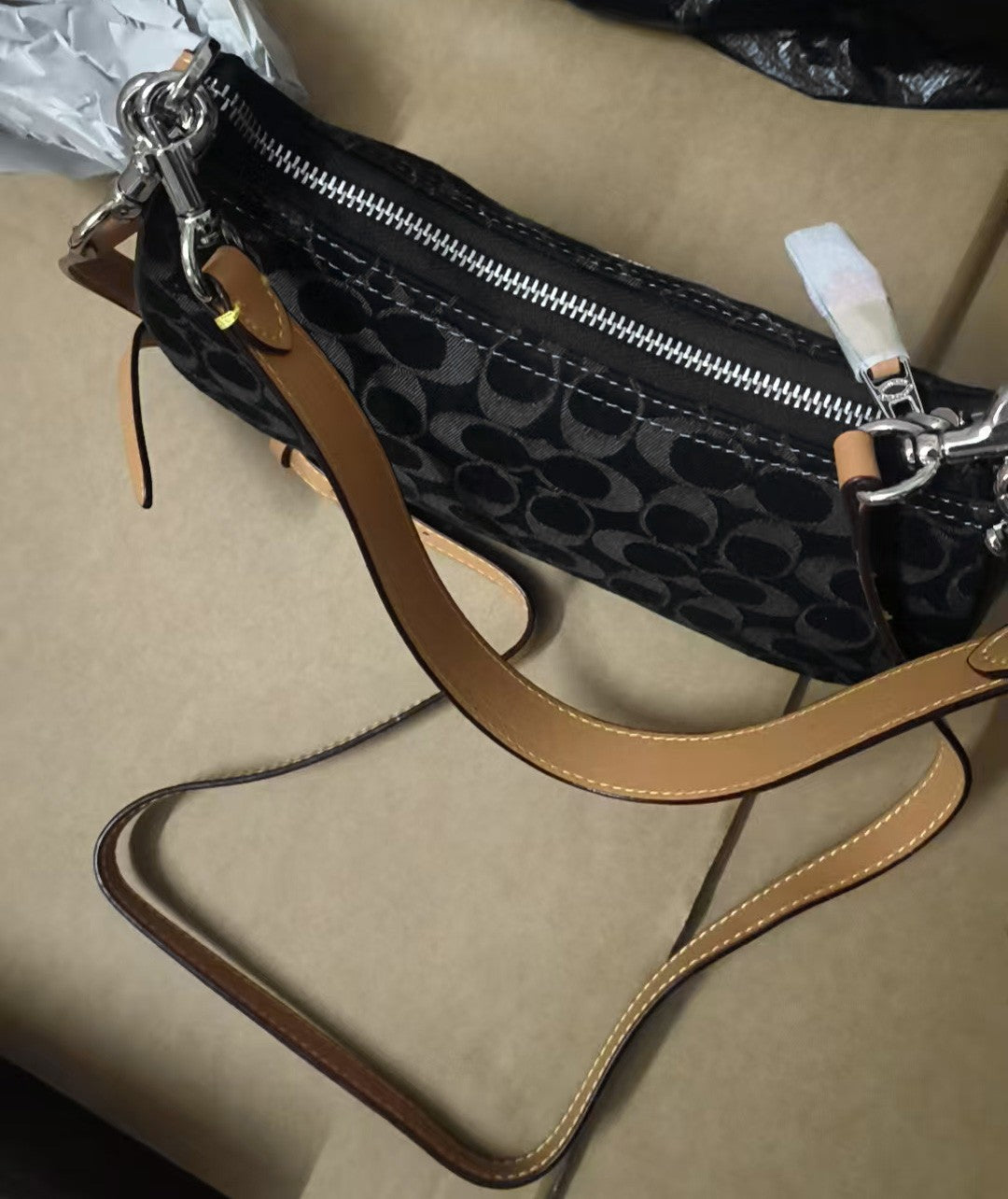 COACH Teri Shoulder Bag In Signature Denim/Silver/Black New Fast Shipping